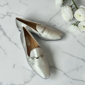 Saks Fifth Ave Silver Leather Loafers Women’s Size 10 Made in Spain